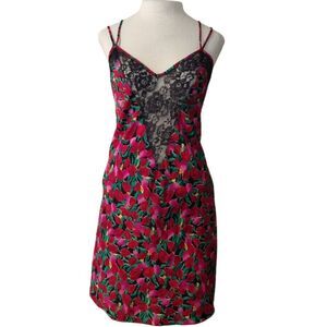 Victoria’s Secret red floral lace slip dress vintage gold label Large